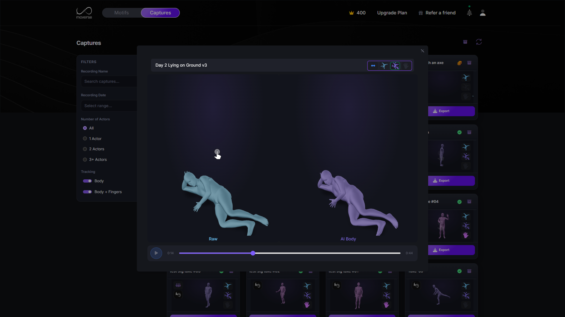 Moverse Capture Studio interface