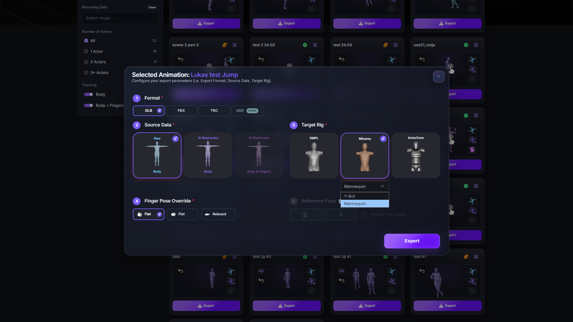Moverse Capture Studio interface