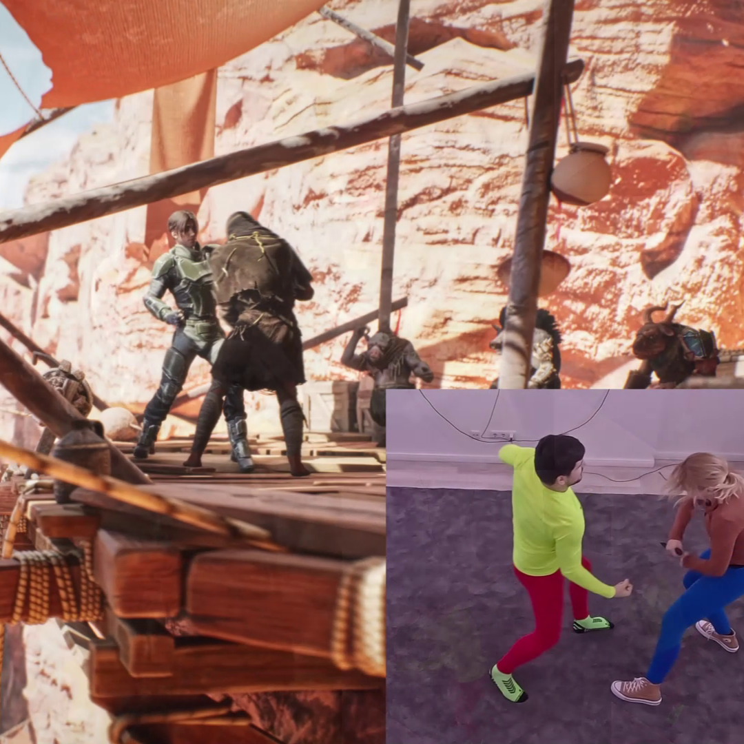 Game development workstation showing 3D character rigging and motion data analysis