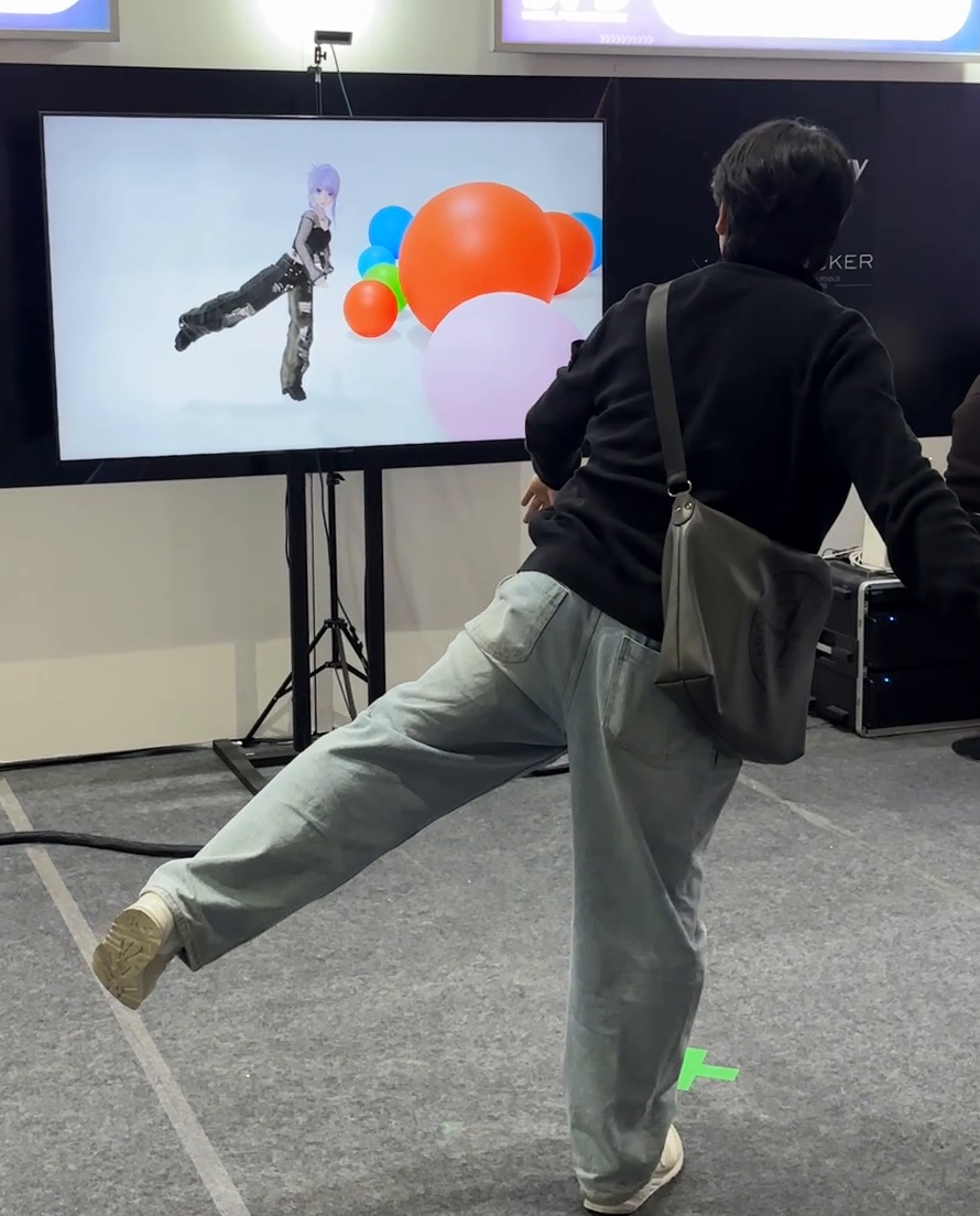 Production crew monitoring real-time character retargeting and ICVFX on an LED volume stage